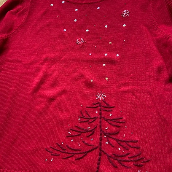 Beaded Red Holiday Winter Christmas Tree Sweater by White Stag - Picture 2 of 4